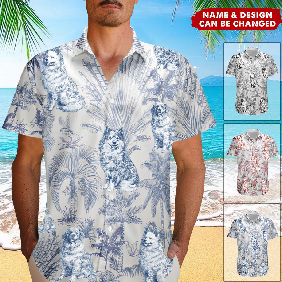 Dog Lovers Toile De Jouy Style Custom Dog Breeds - Personalized Hawaiian Shirt