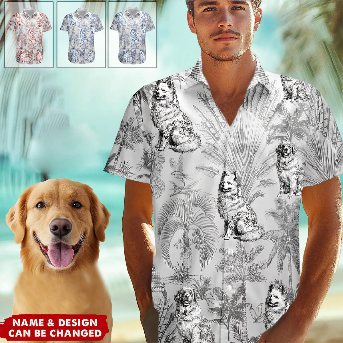 Dog Lovers Toile De Jouy Style Custom Dog Breeds - Personalized Hawaiian Shirt