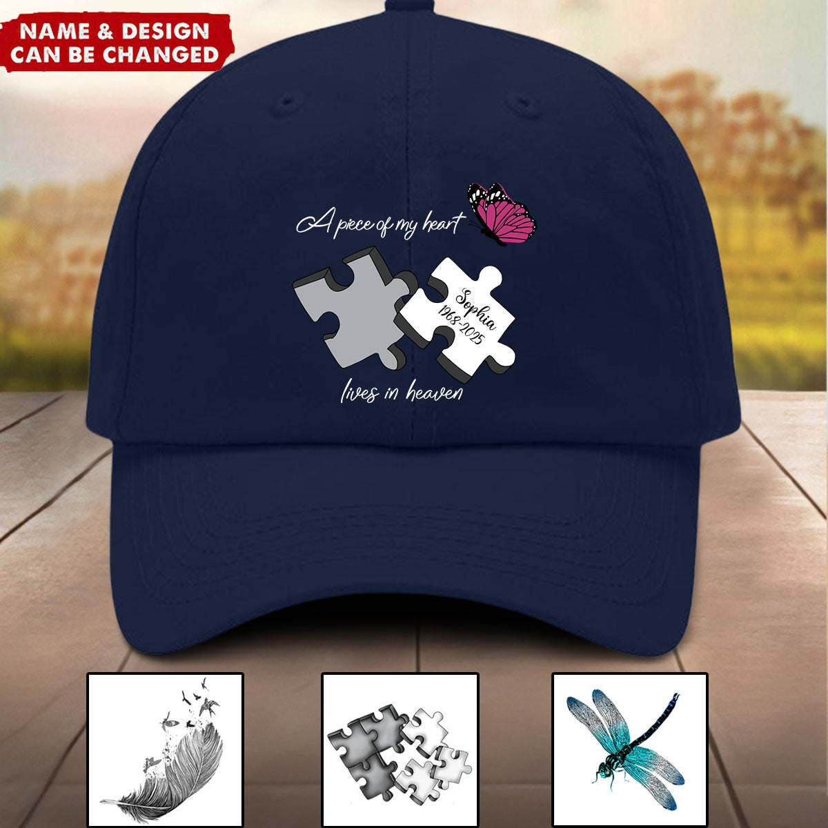 Memorial Butterfly Dragonfly Heaven Feather - Personalized Memorial Classic Cap