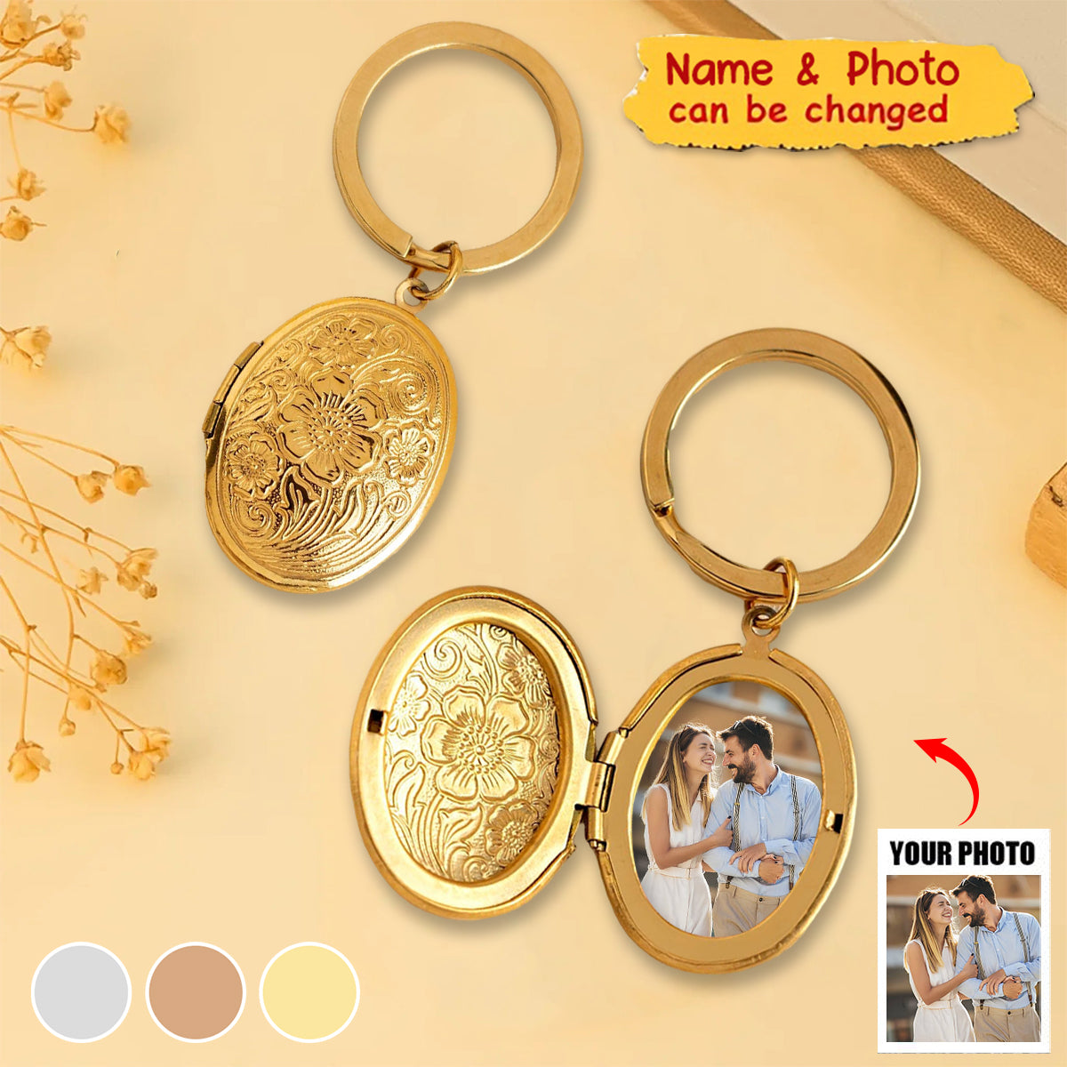 Custom Vintage Locket Keychain With Photo Personalized Memorial Keychain