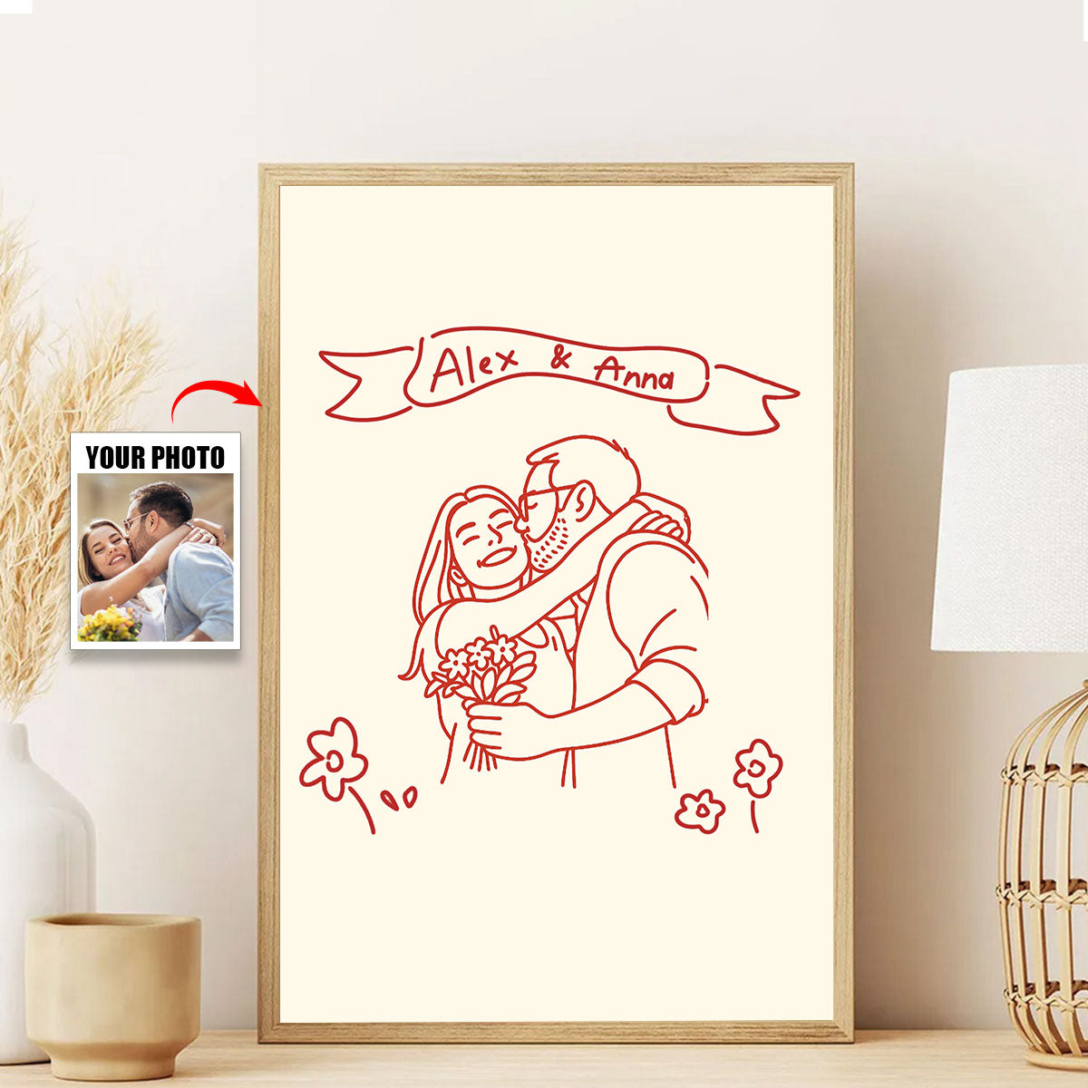 Personalized Line Drawing Couple Minimalist Drawing Poster