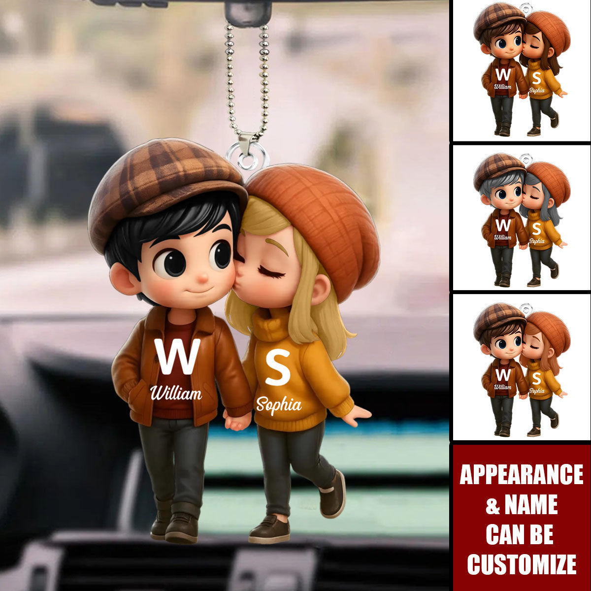 Fall Season Cute Cartoon Couple Walking Personalized Car Ornament