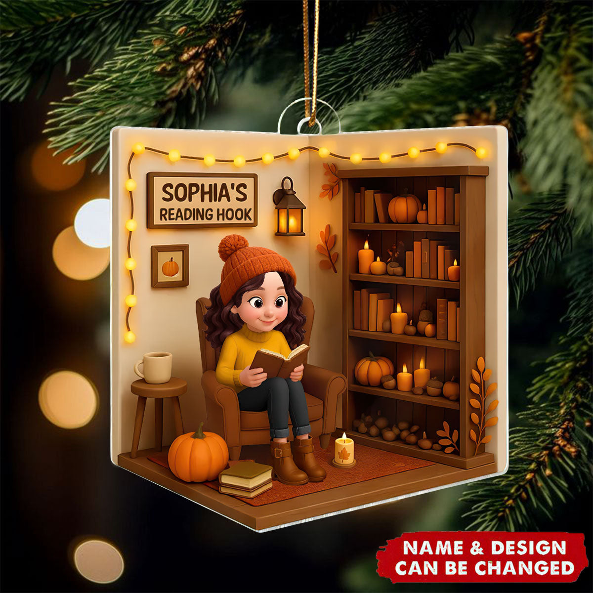 Reading Hook Cozy Season Personalized Acrylic Ornament