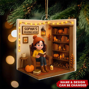 Reading Hook Cozy Season Personalized Acrylic Ornament