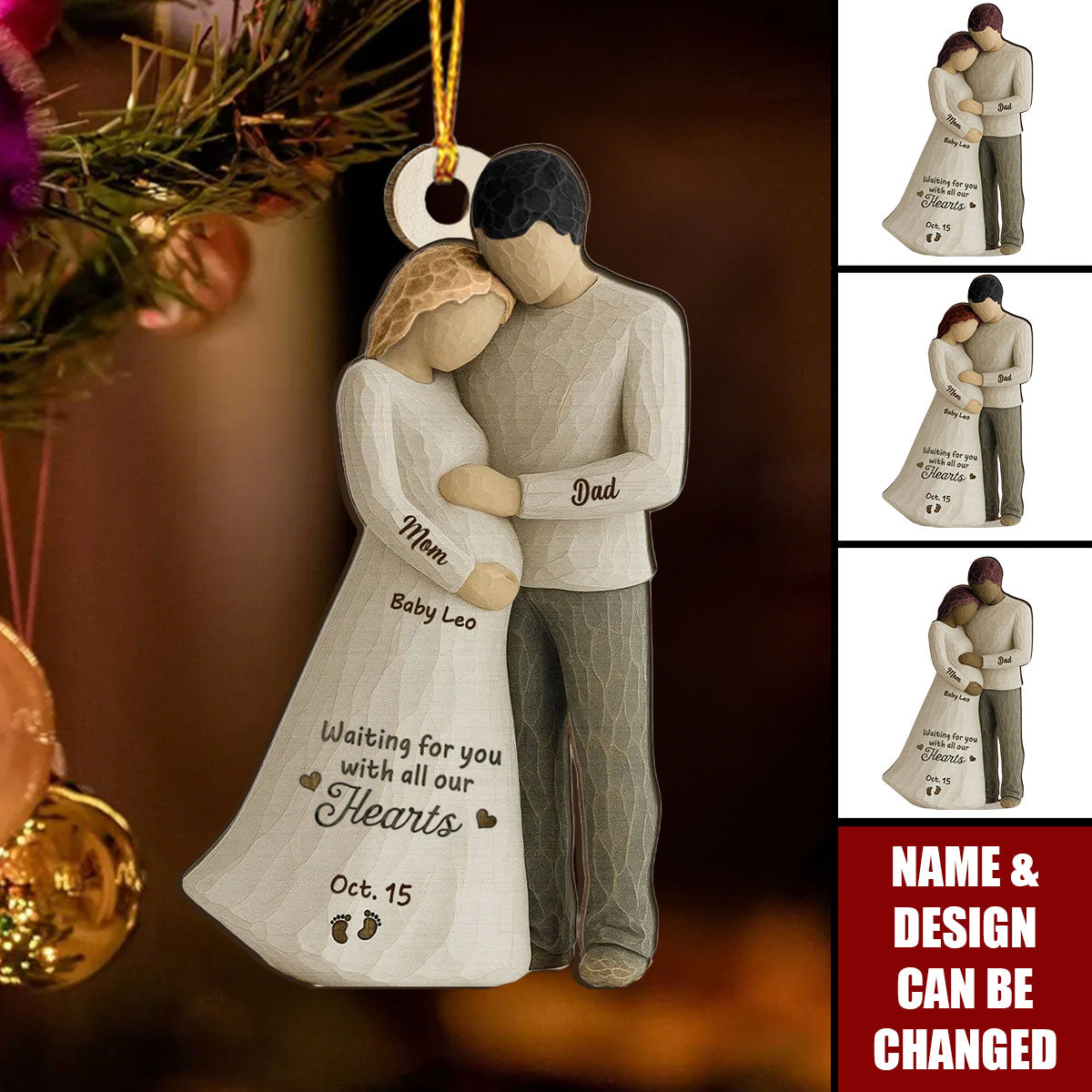 Waiting For You With All Our Hearts Couple Expecting Baby - Personalized Wooden Ornament
