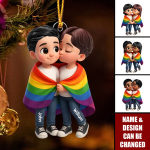 Pride Month LGBT Couple Love Is Love Personalized Acrylic Christmas Ornament