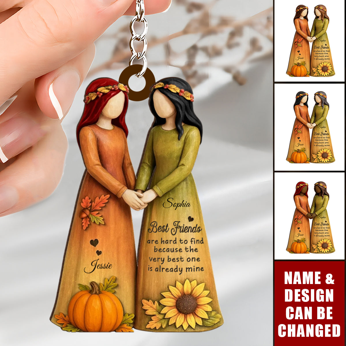 Fall Season Besties Sisters Personalized Acrylic Keychain