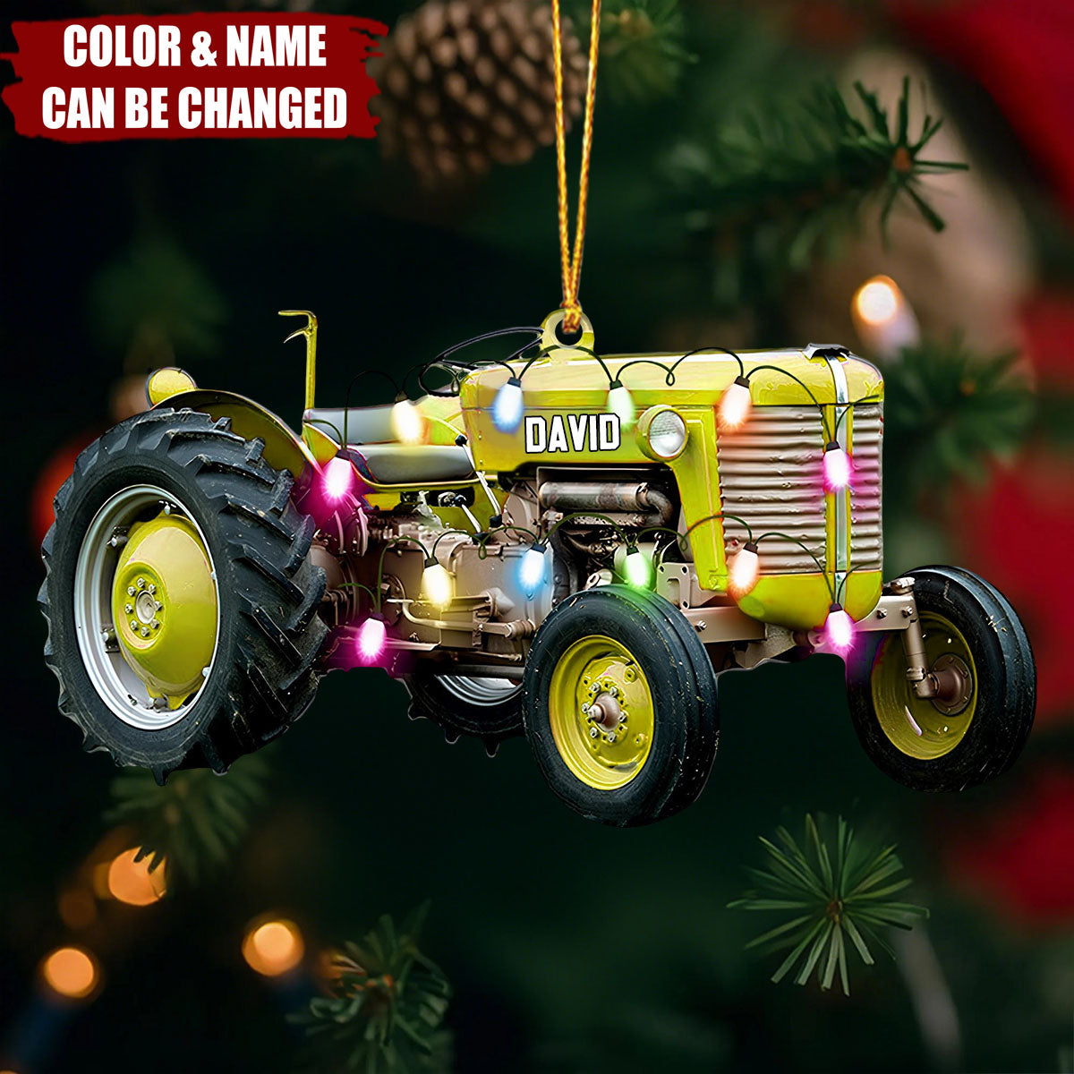 Christmas Tree Tractor Hanging Decor - Personalized Ornament