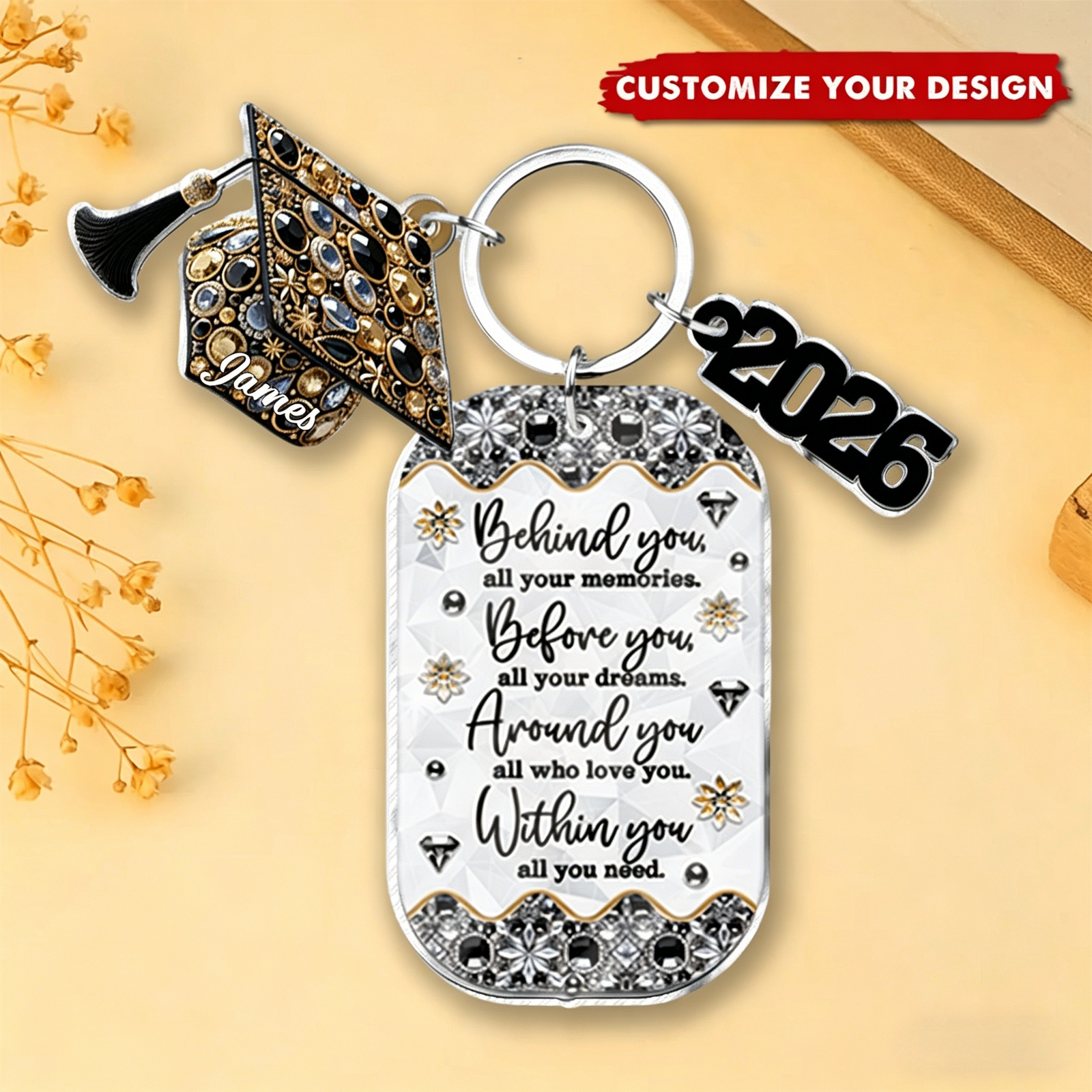 Congrats Grand Class Of 206 - Personalized Graduation Keychain with Charms