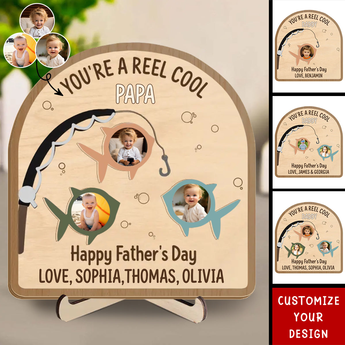Custom Photo You’re A Reel Keeper - Family Personalized 2-Layered Wooden Plaque, Father's Day Gift For Dad, Grandpa, Fishing Lovers