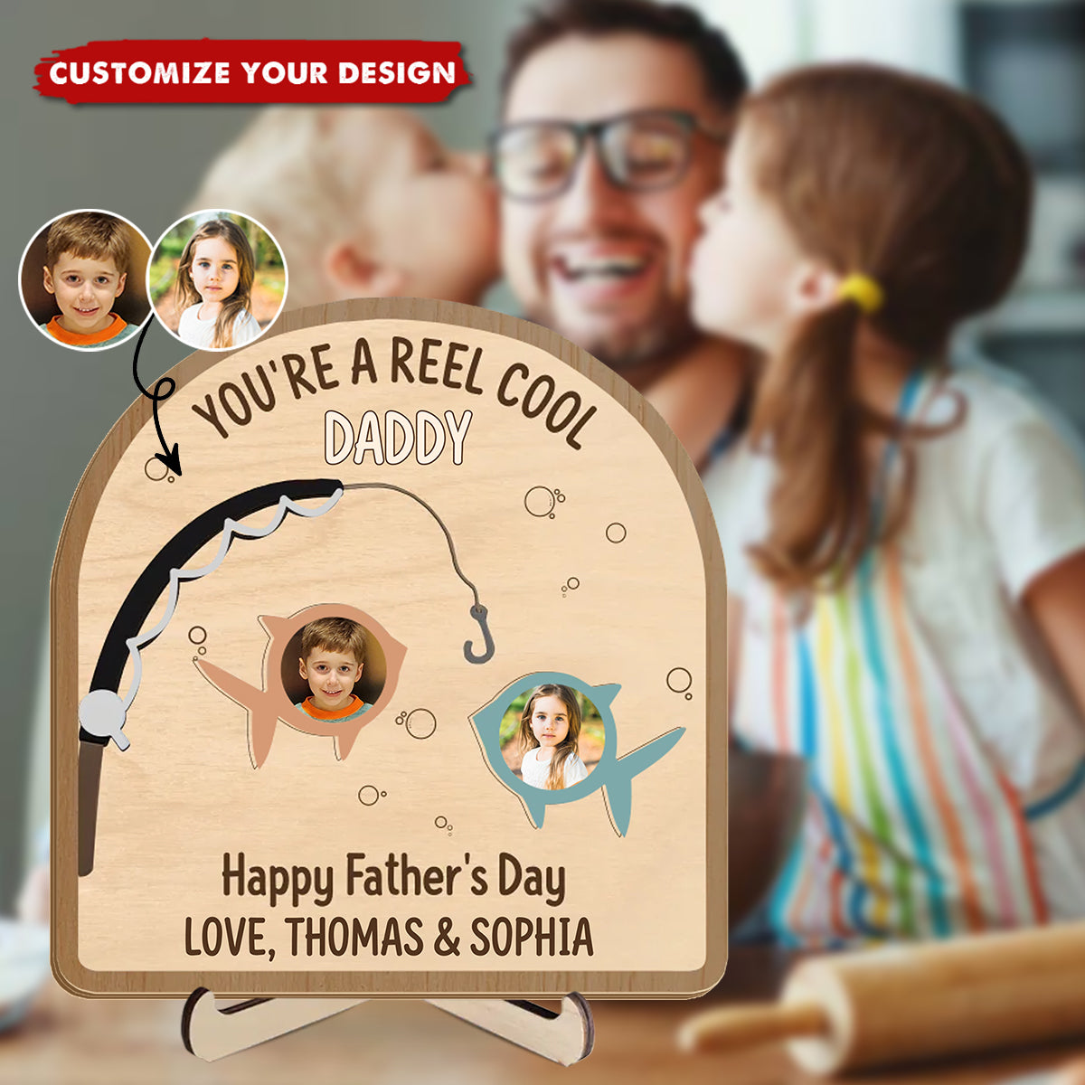 Custom Photo You’re A Reel Keeper - Family Personalized 2-Layered Wooden Plaque, Father's Day Gift For Dad, Grandpa, Fishing Lovers