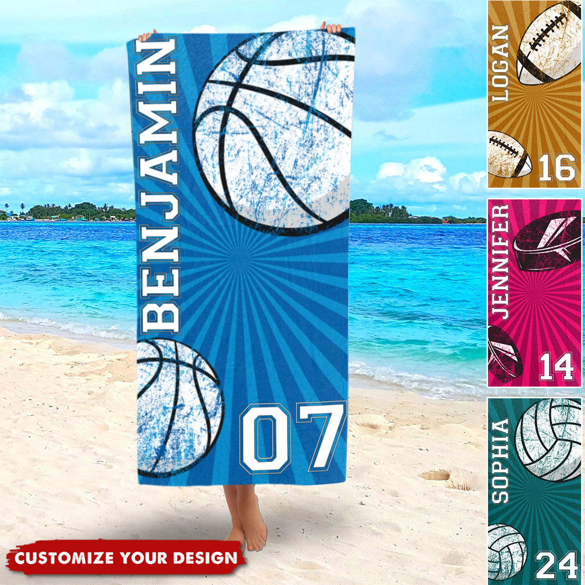 Sport Custom Name, Number - Personalized Beach Towel