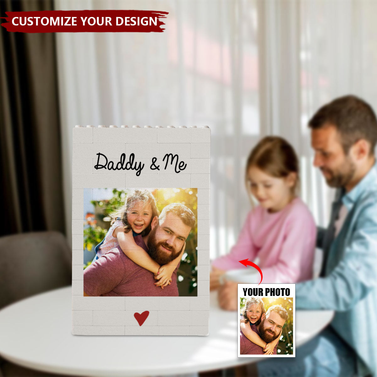 Daddy And Me - Personalized Photo Building Brick Blocks, Father's Day Gift For Dad, Grandpa