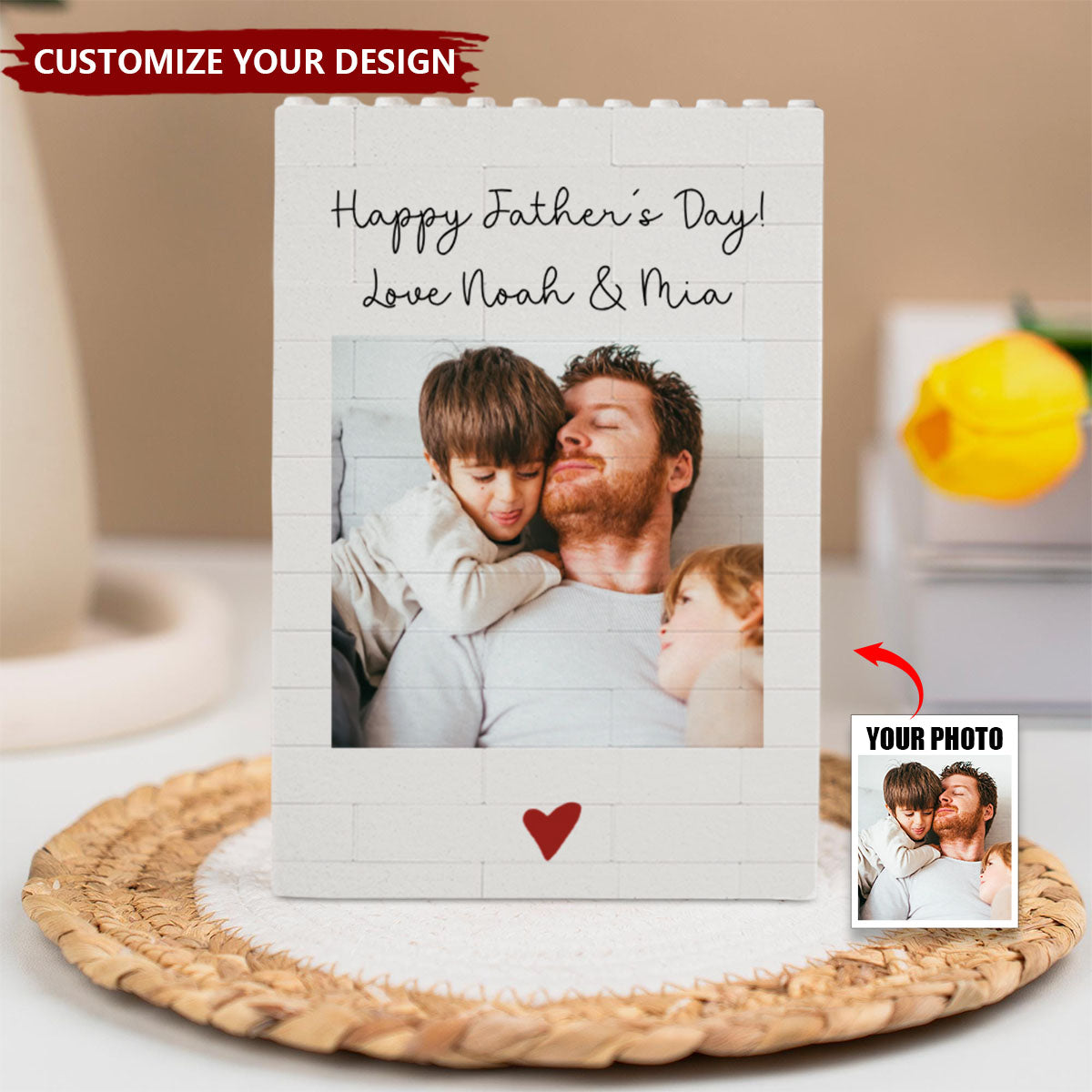Daddy And Me - Personalized Photo Building Brick Blocks, Father's Day Gift For Dad, Grandpa
