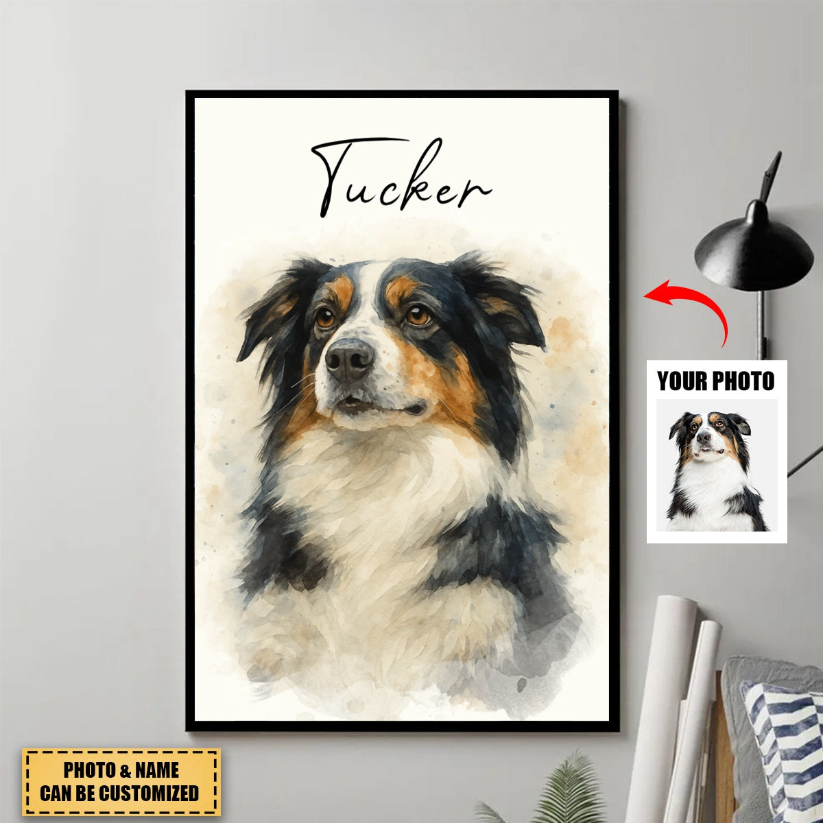 Custom Watercolor Portraits Using Pet Photo Personalized Poster, Gift for Dogs Cats Lovers