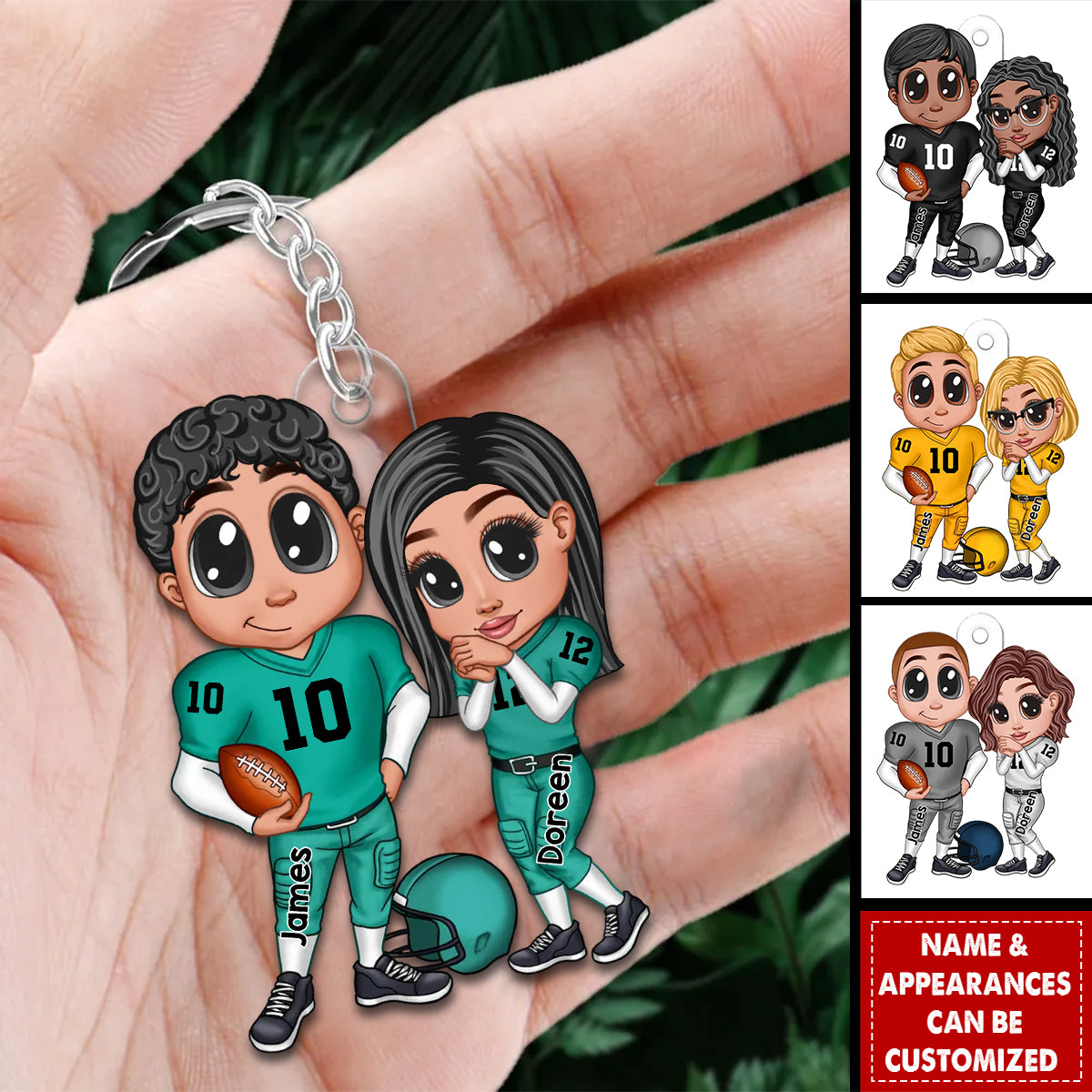 Y2K Football Couple Trading Card Style Personalized Acrylic Keychain