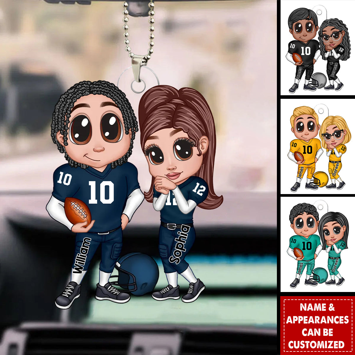 Y2K Football Couple Trading Card Style Personalized Acrylic Car Ornament