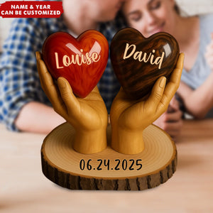 Two Hearts One Love - Personalized Couple Custom Shaped Wood Plaque