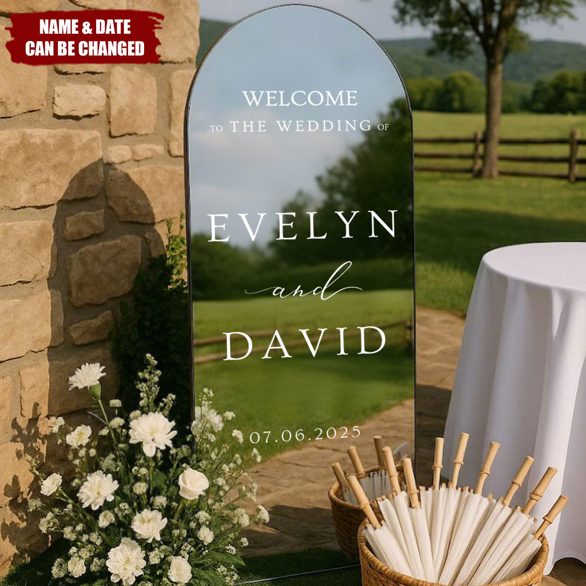 Welcome Wedding Sign - Personalized Wedding Mirror Decal