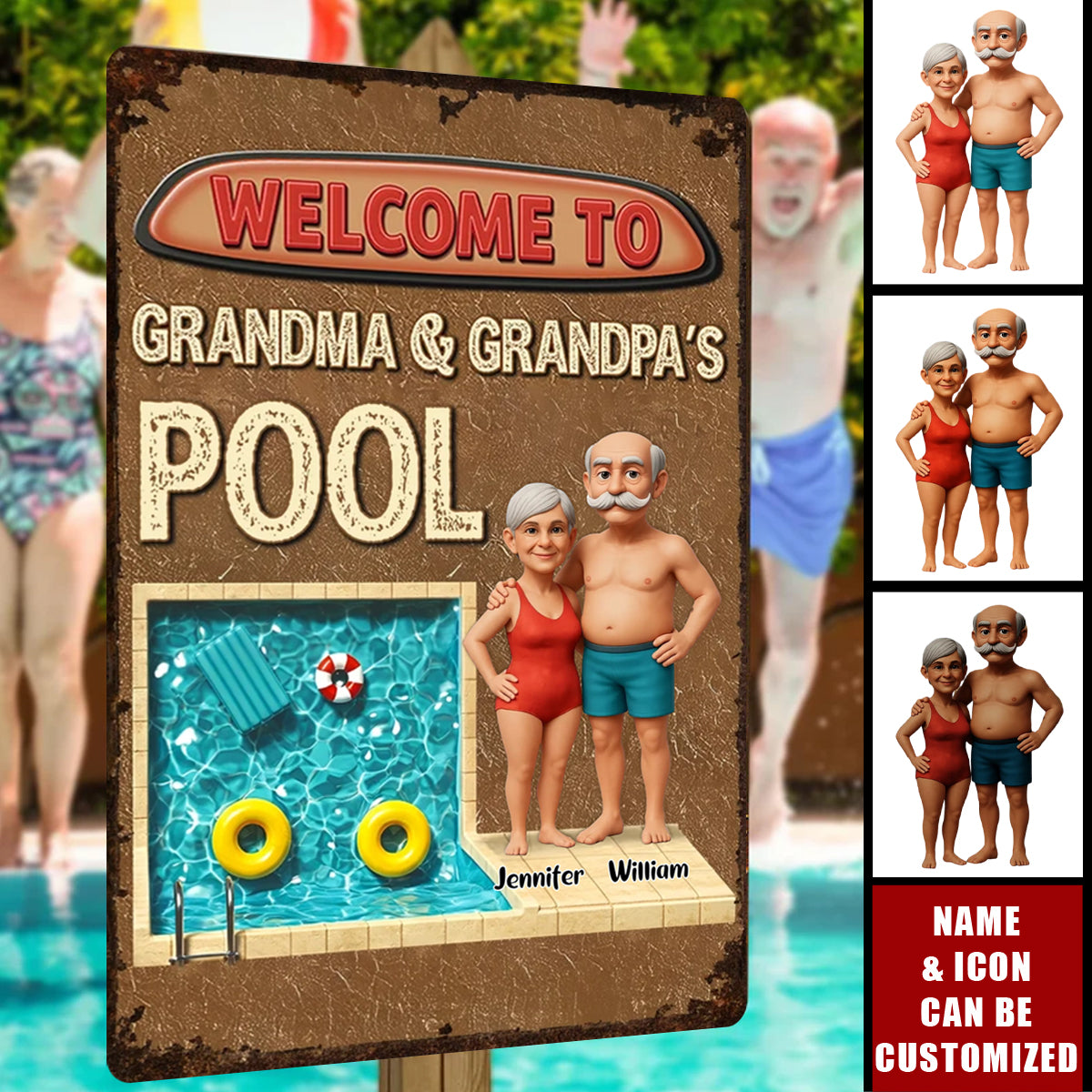 Welcome To Grandma Grandpa Pool - Personalized Metal Sign