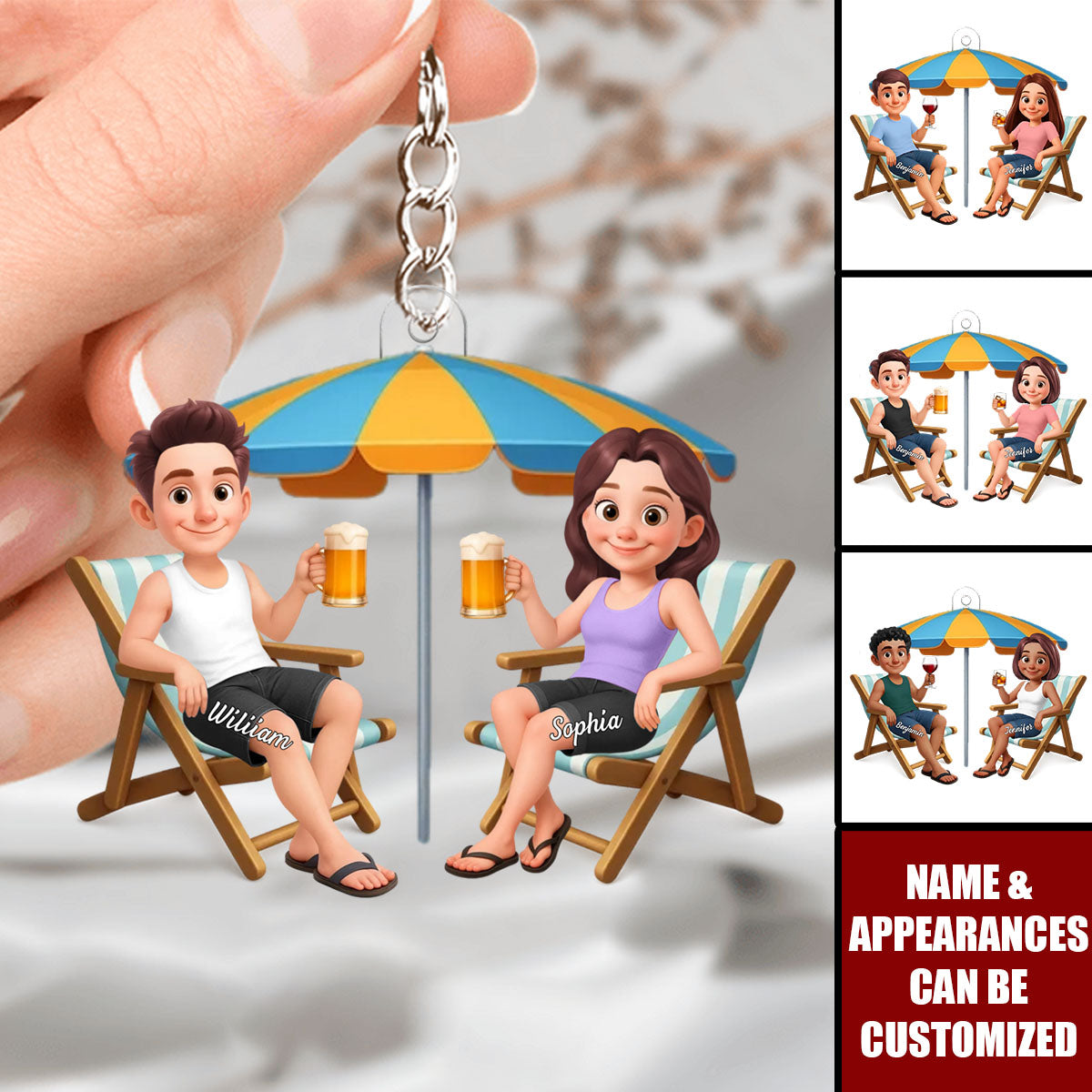 Couple Beach Chair Drinking - Personalized Acrylic Keychain