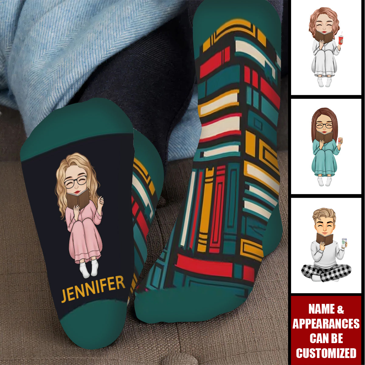 Shhh... I'm reading - Personalized Crew Socks, Bookish Gifts For Book Lovers, Bookworms, Readers