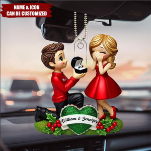 Marriage Proposal "She Said Yes!" - Personalized Car Ornament, Just Engaged Gifts For Couples
