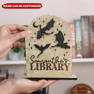 Dragon Library Sign Bookshelf Decor - Personalized Standing Wooden Plaque