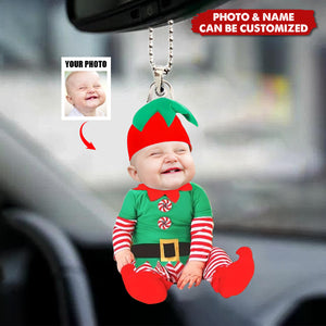 Adorable Newborn Baby Elf - Personalized Babys Photo Acrylic Car Ornament