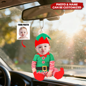 Adorable Newborn Baby Elf - Personalized Babys Photo Acrylic Car Ornament