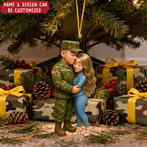Army Hugging Couple - Personalized Christmas Acrylic Ornament
