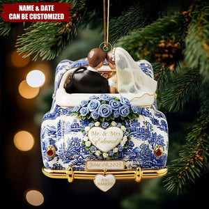 Just Married Toile de Jouy - Personalized Acrylic Ornament, Wedding Gifts For Couple