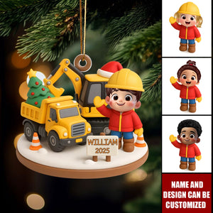 Cute Little Kid With Construction Struck - Personalized Acrylic Ornament, Christmas Gift for Kid, Grandkids