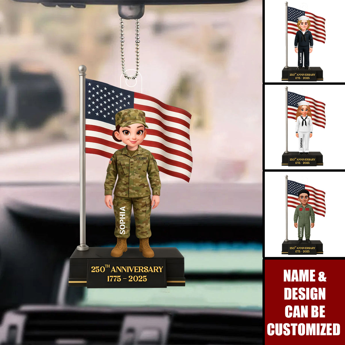 250th Anniversary Military Action Figure - Personalized Acrylic Car Ornament