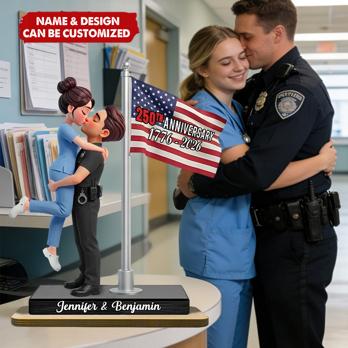 Proud Hero Couple Nation Flag - Personalized 2-Layered Wooden Plaque - Valentine's Day Gift For Couple, For Him, For Her, Nurse, Police, Firefighter, Army