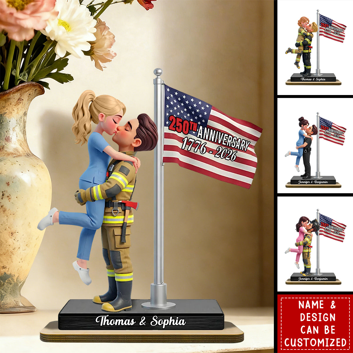 Proud Hero Couple Nation Flag - Personalized 2-Layered Wooden Plaque - Valentine's Day Gift For Couple, For Him, For Her, Nurse, Police, Firefighter, Army