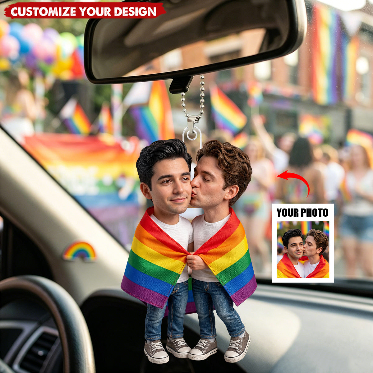 Custom Photo LGBT Couple Love Is Love - Personalized Acrylic Ornament