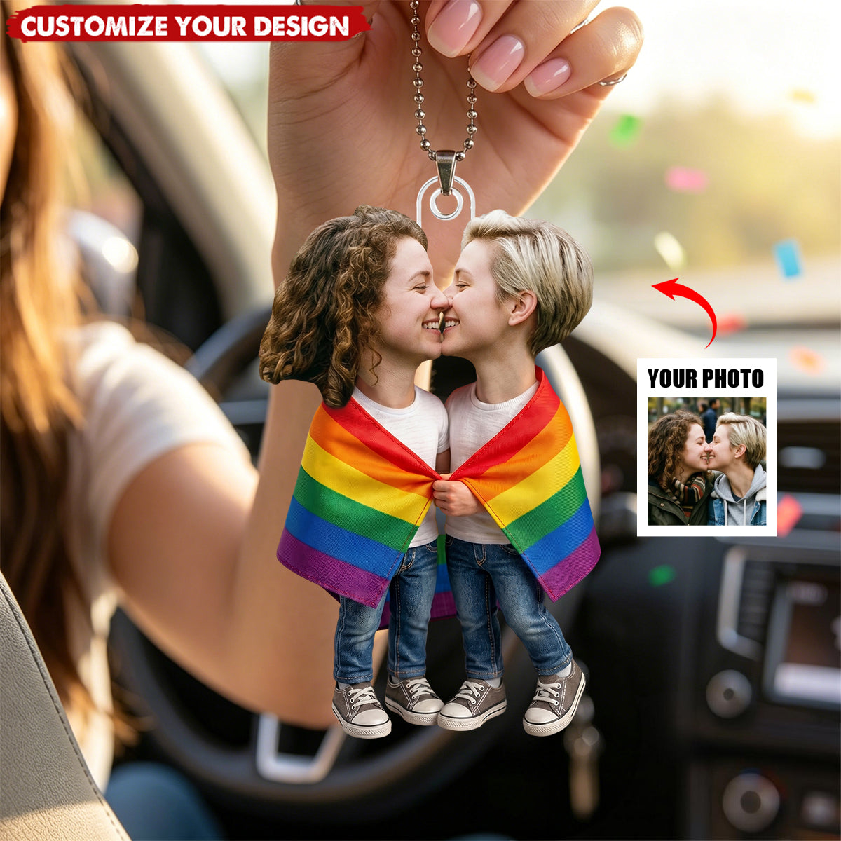 Custom Photo LGBT Couple Love Is Love - Personalized Acrylic Ornament