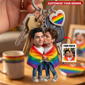 Custom Photo LGBT Couple Love Is Love - Personalized Acrylic Keychain
