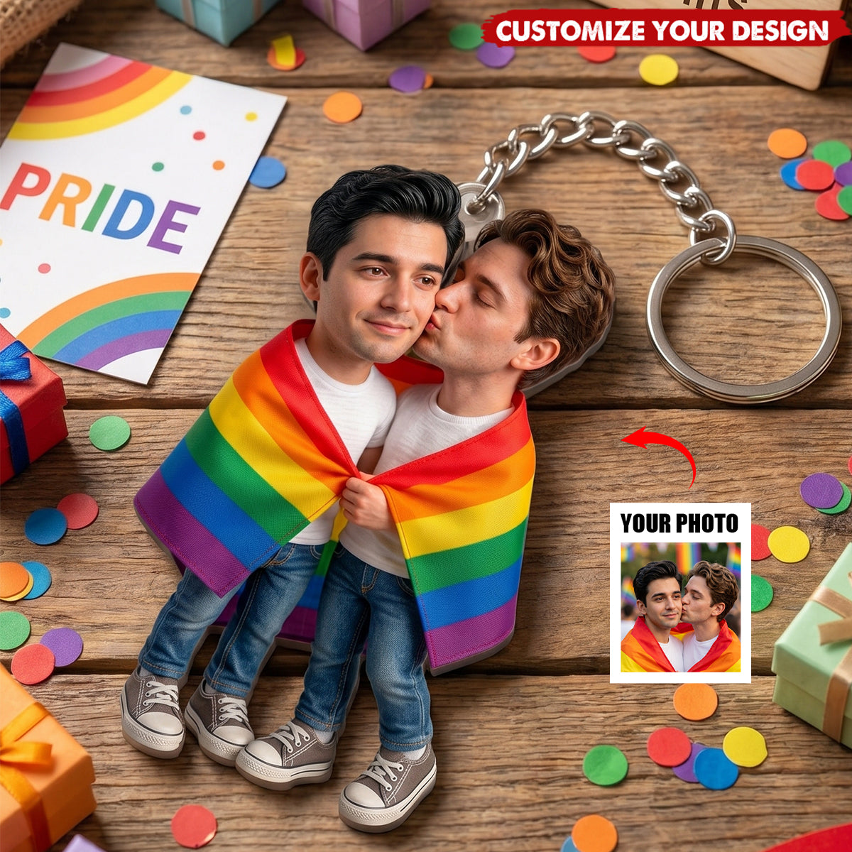 Custom Photo LGBT Couple Love Is Love - Personalized Acrylic Keychain