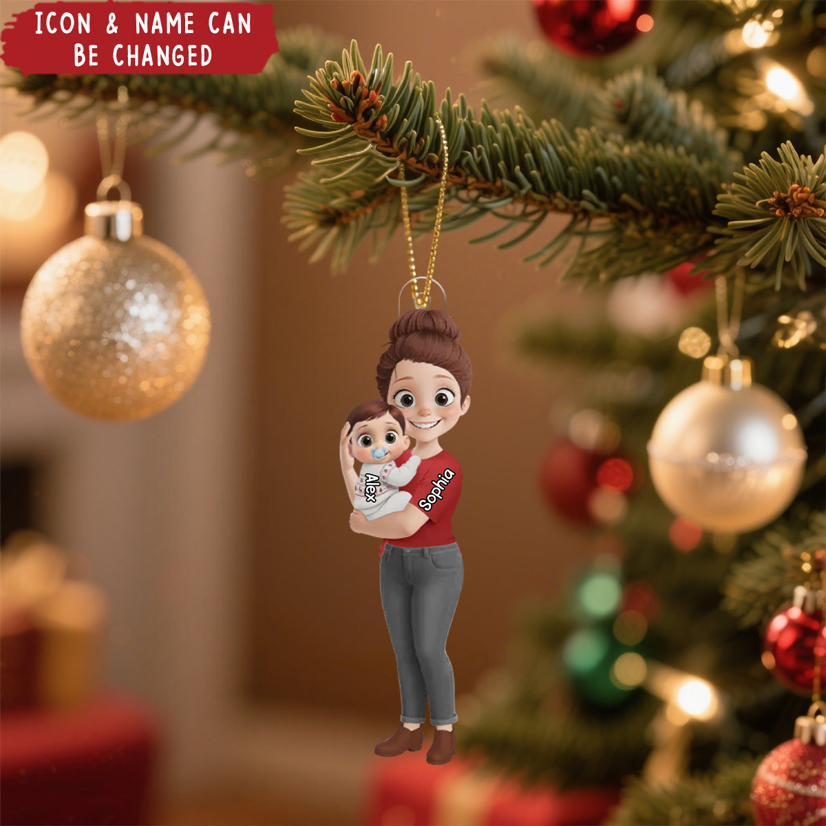 Personalized Christmas Mom Holding Baby Acrylic Ornament,Gender Reveal Gifts - Tiny Hands Big Love
