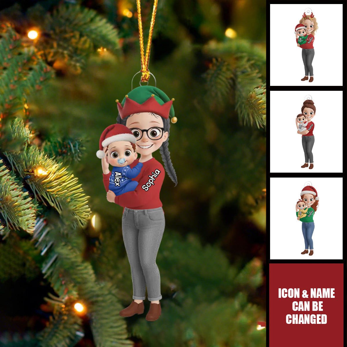 Personalized Christmas Mom Holding Baby Acrylic Ornament,Gender Reveal Gifts - Tiny Hands Big Love