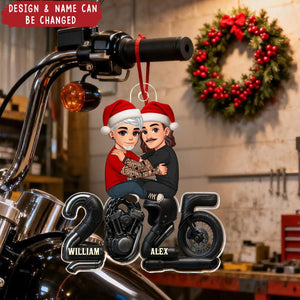 Biker Couple Christmas - Personalized Acrylic Ornament - Gift For Bikers, Gift For Him, For Her