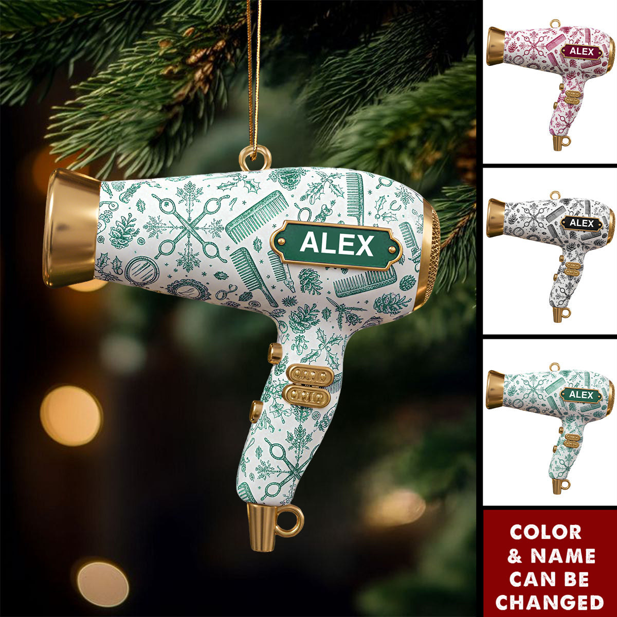 Personalized Hair Dryer Ornament – Acrylic Christmas Tree Decor for Hairdressers, Stylists, Salon Owners, Cosmetologists