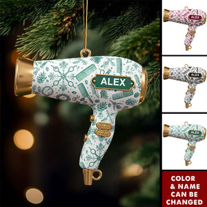 Personalized Hair Dryer Ornament – Acrylic Christmas Tree Decor for Hairdressers, Stylists, Salon Owners, Cosmetologists