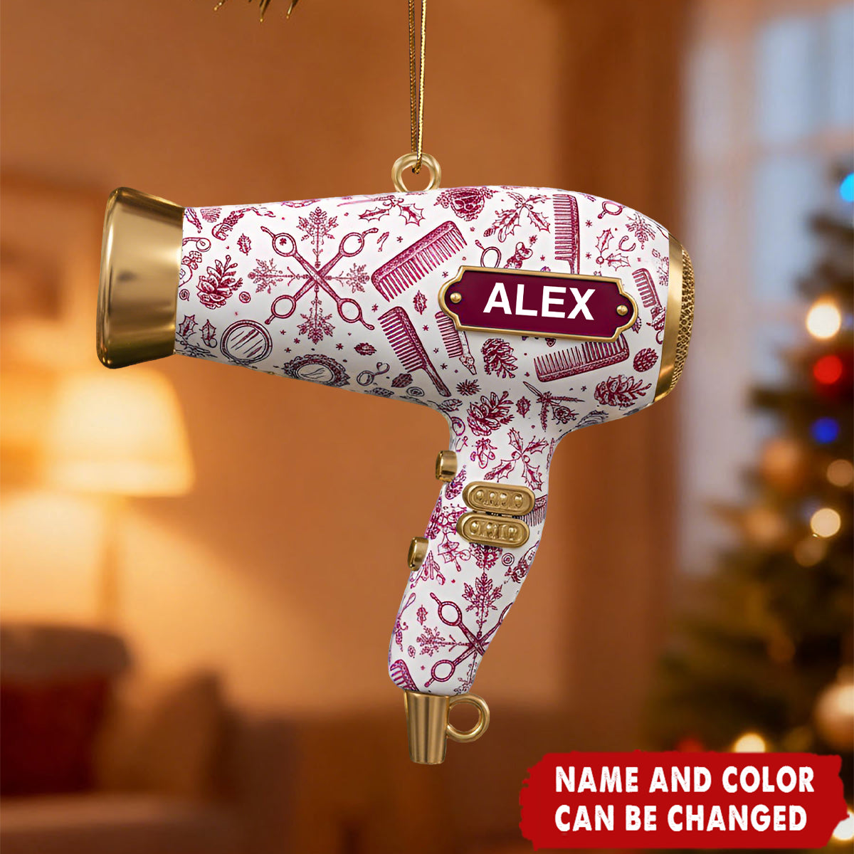 Personalized Hair Dryer Ornament – Acrylic Christmas Tree Decor for Hairdressers, Stylists, Salon Owners, Cosmetologists