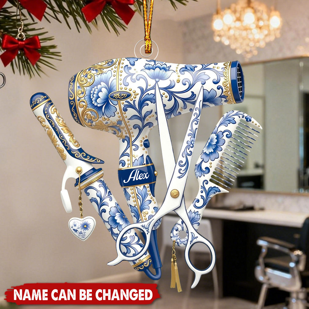 Custom Name Hairstylist Christmas Acrylic Ornament, Hairdresser Gift, Hair Stylist Gift