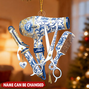 Custom Name Hairstylist Christmas Acrylic Ornament, Hairdresser Gift, Hair Stylist Gift