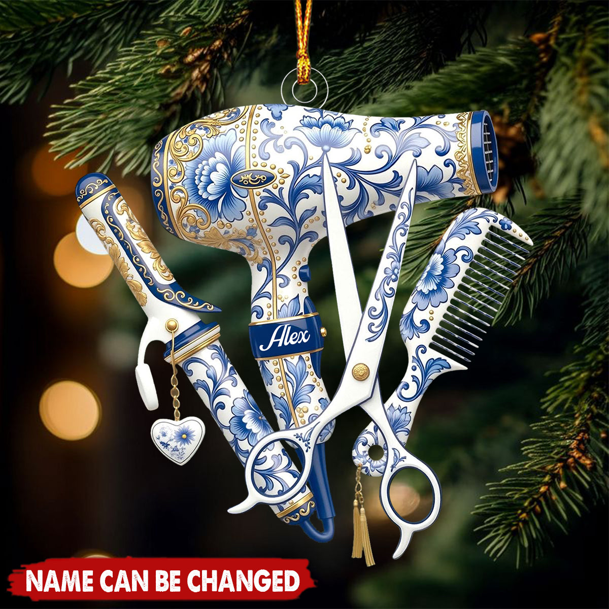 Custom Name Hairstylist Christmas Acrylic Ornament, Hairdresser Gift, Hair Stylist Gift