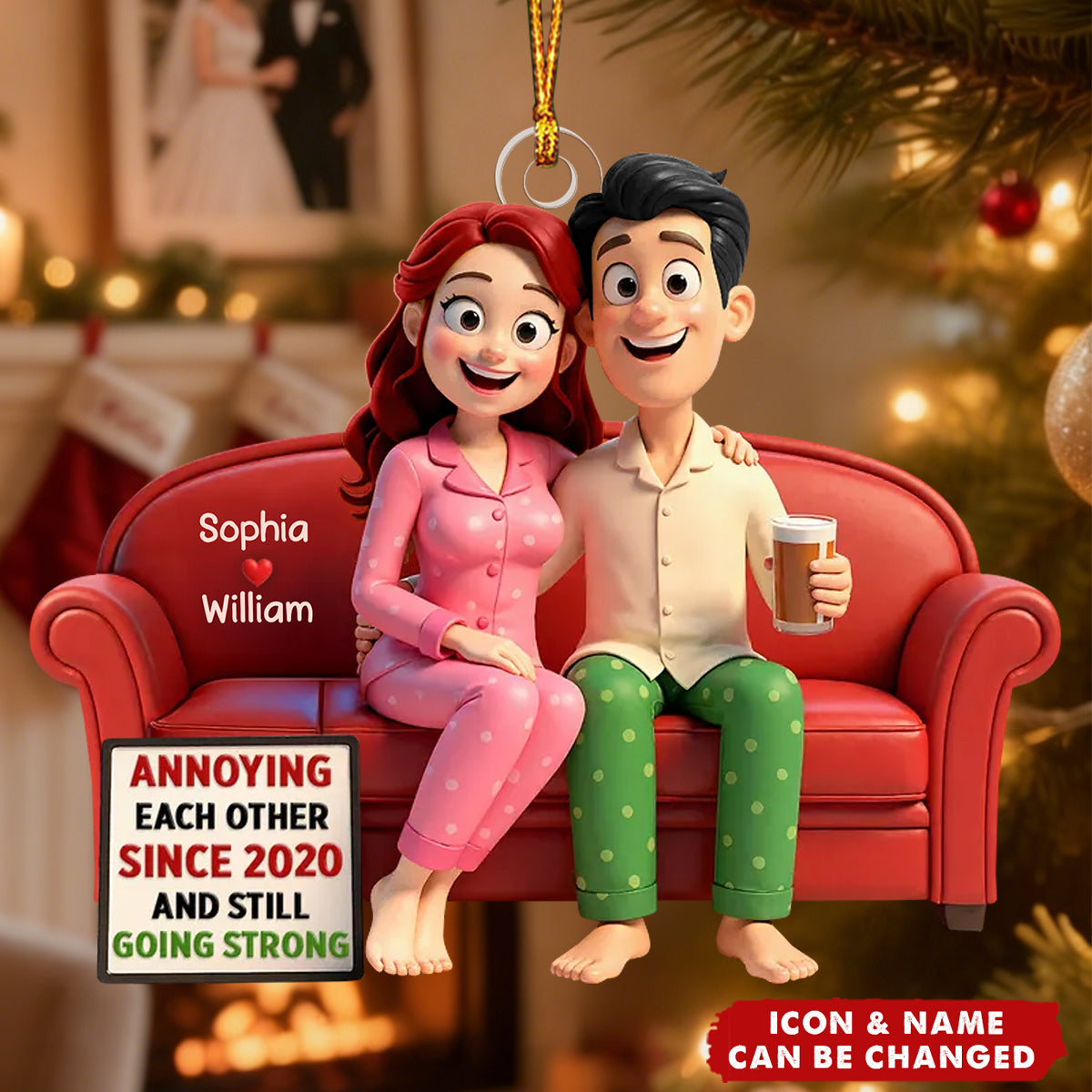 Cartoon Couple Annoying Each Other - Personalized Acrylic Ornament - Christmas Gift for him, Gift for her